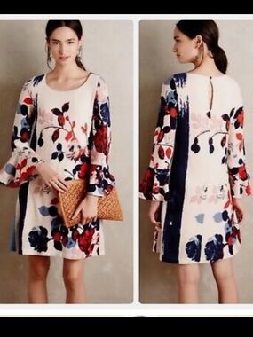 Anthropologie Maeve Anthousai Floral Swing Dress Sz S